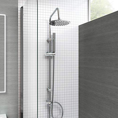 iBathUK | Modern Chrome Riser Rail Mixer Round Shower Head Kit for Bath Tap SP5105