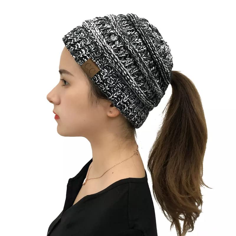 dressify Self Knitted Winter Women Hats Ponytail Fashionable Knitted Wool Grey-picture-28