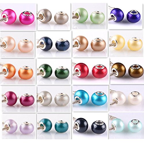 RUBYCA Mix Pearl Imitation Murano Glass Beads European Charm Bracelet Spacer Silver Color 100pcs DIY2
