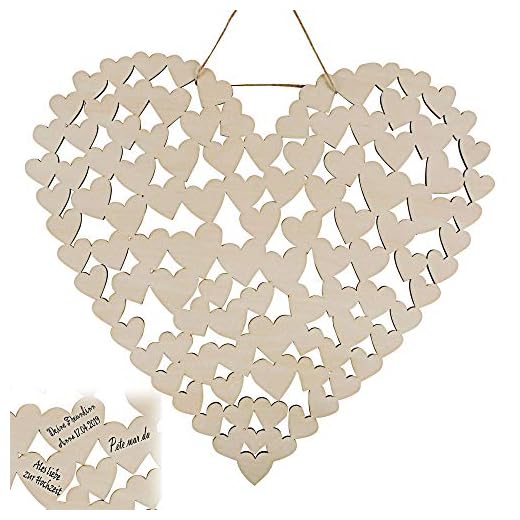 Roomando Libro de visitas XL, corazón de bendición, corazón de Madera para Boda, Bautizo, confirmación, comunión y cumpleaños, 47x43 cm