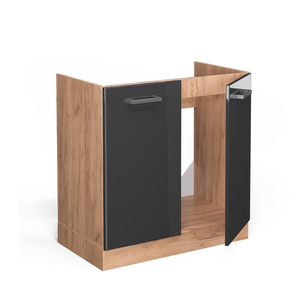 Vicco Mobile lavello cucina R-Line, Antracite lucido, 80 cm senza piano di lavoro, per la libera combinazione all'interno di sistemi cucina modulari