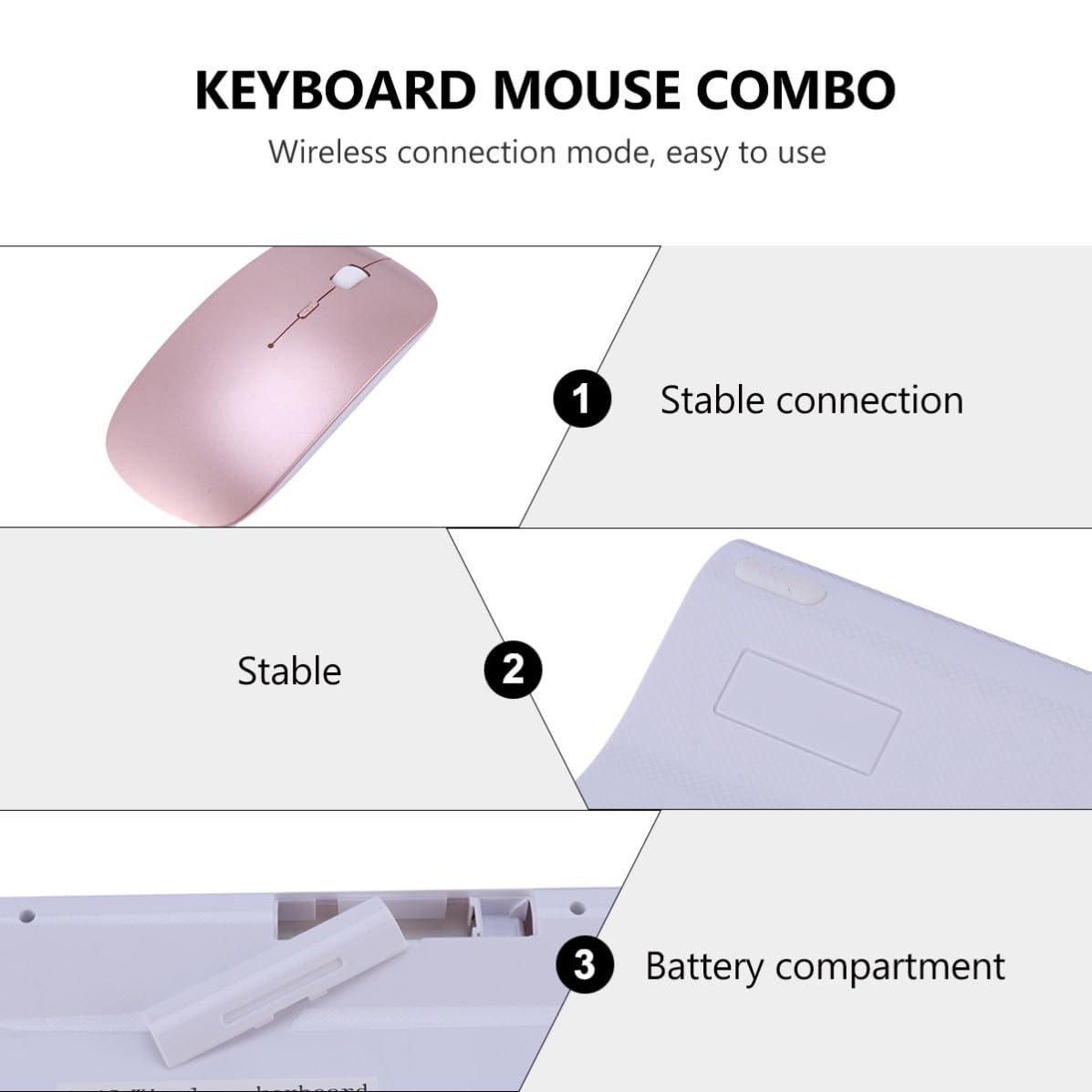 Tastiera e Mouse Wireless Set Sottile per Ufficio, Tasti Silenziosi