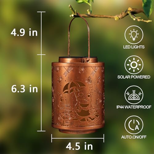 Image of Solar Lanterns Garden Decor Birthday Gifts for Women Mon Grandma Metal Hanging Solar Lights Waterproof Outdoor Decoration for Outside LED Lanterns for Yard Patio Lawn (Frogs)