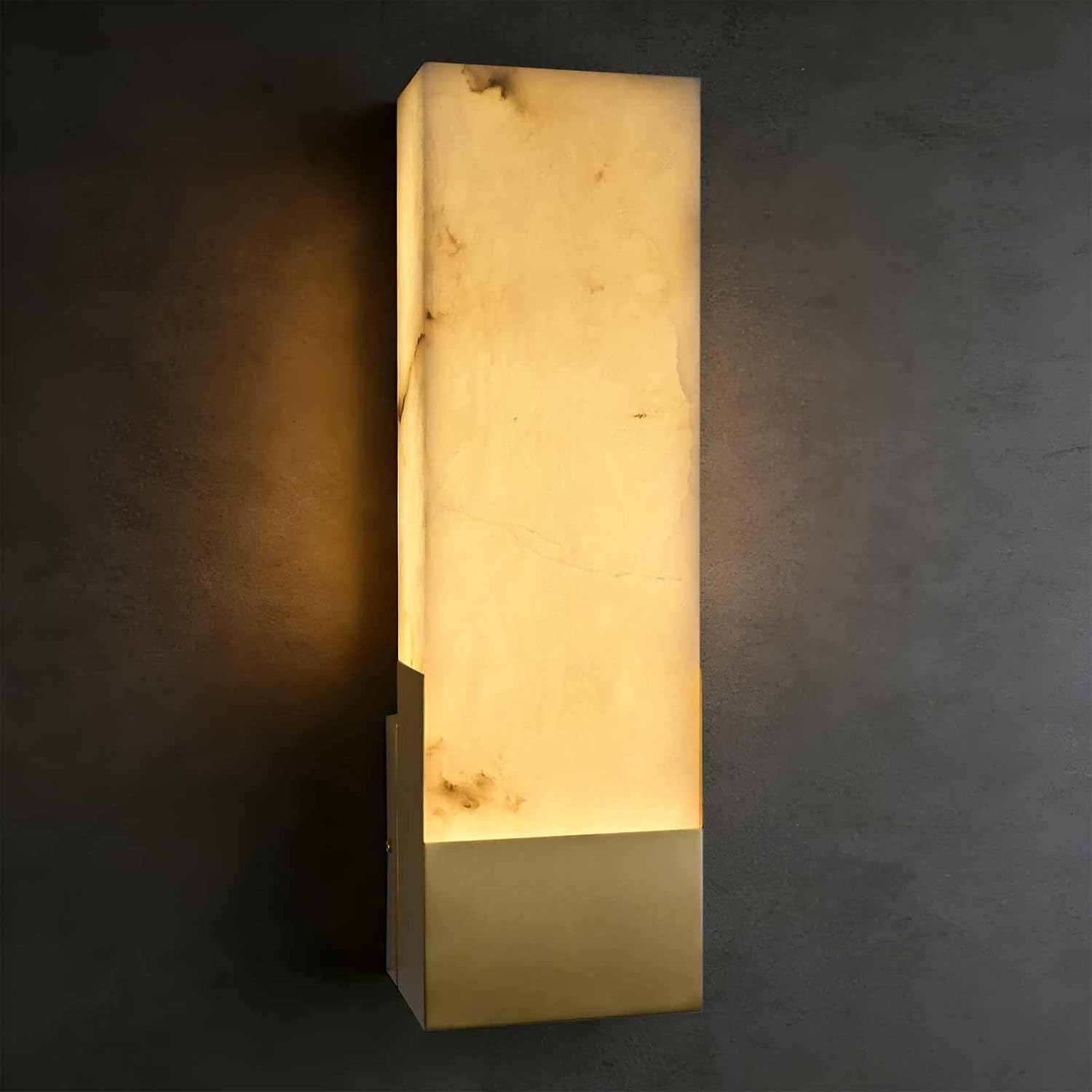 15.7" Alabaster Wall Sconce Natural Marble Wall Sconce Bathroom Vanity Light LED Square Stone Wall Mount Light Hardwired Gold Brass Alabaster Light Fixture for Living Room Bedroom Hallway