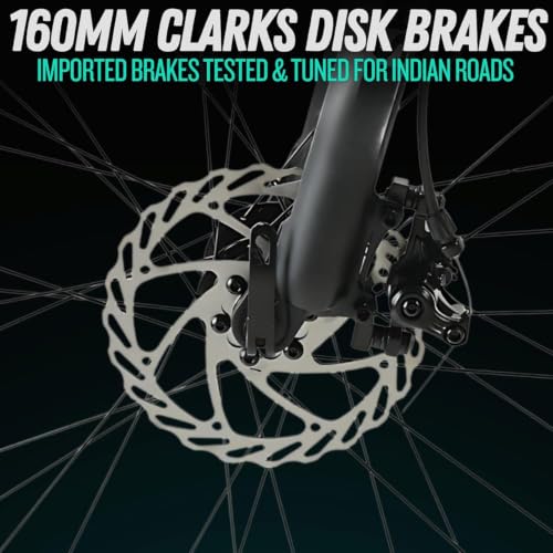 Image of FitTrip Fox Rush 27.5T | 21 SPD Shimano Altus Gears | Imported Clarks Dual Disk Brakes | XC60 Lockout Suspension I 1030 Alloy Frame w /Internal Cabling| Unisex MTB Geared Cycle (Turquoise Green)