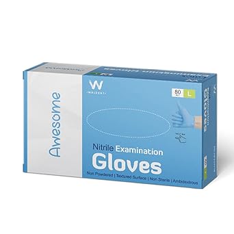 WALDENT Nitrile Medical Disposable Examination Gloves | Non Powdered | Ambidextrous | Tear Resistance (Large)