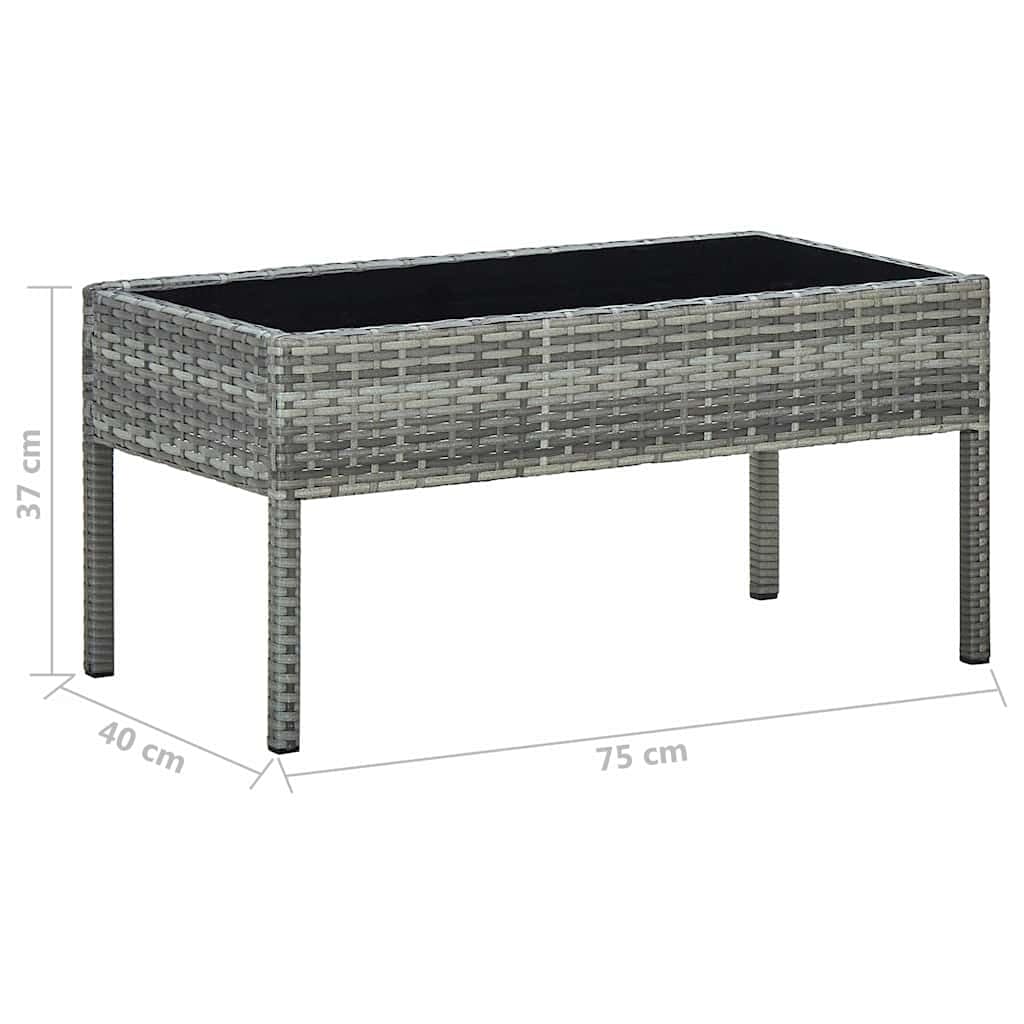 Stół ogrodowy, szary, 75 x 40 x 37 cm, polirattan, ze szklanym blatem, odporny na warunki atmosferyczne, stabilna rama stalowa, elegancki stół do jadalni na zewnątrz, składany, rozkładany