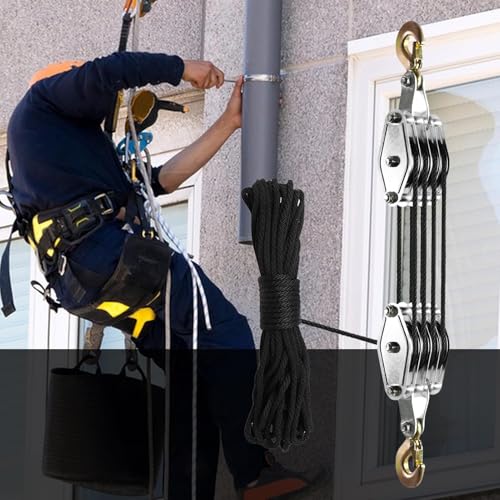 Zestaw Bloczków 8:1 - Lekki Wciągnik Linowy Z Bezpiecznym Hakiem Do Projektów Diy I Podnoszenia Ciężarów - Idealny Do Narzędzi I Sprzętu,Black