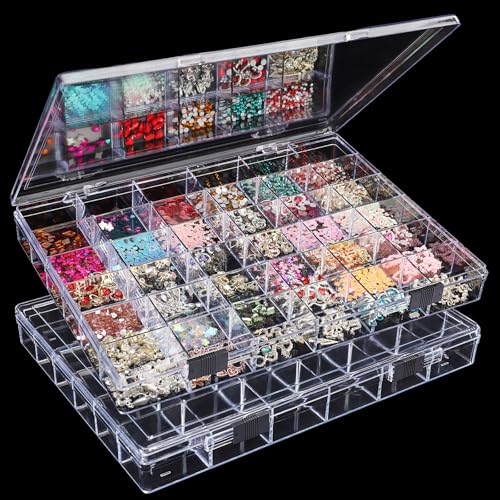Image of Noverlife 2 Pack 36 Grids Clear Plastic Organizer Box, Jewelry Craft Storage Container Bead Holder Nail Charm Organizer, Rock Collection Box for Fishing Tackles, Acrylic Earring Display Case for Girls