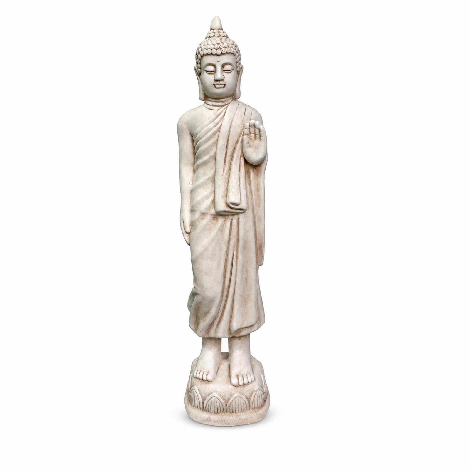 Estatua Buda Decorativa Escultura Figura Imagen con Mano Elevada en Magnesio con Detalles de Túnica y Cabello Adecuada para Meditación Altar Doméstico Entrada Sala de Estar Jardín, Color to 2