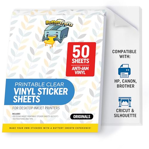 Image of Clear Printable Vinyl Sticker Paper Waterproof 50 Sheets 8.5 inchx11 inch, Inkjet Printer (HP, Canon, Brother Printers Compatible) - Weatherproof Transparent Sticker Sheets - Strong Adhesive