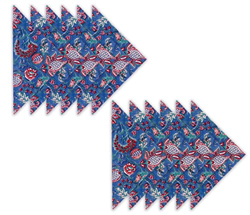 Avka Studio Soft Cotton Dinner Napkins 18X18 Inches - Washable Thin Cloth Napkins Set Of 12 - Everyday Use Or Dinner Party And Events - Royal Blue Paisley Pattern Lightweight Indian Block Print Fabric #TOP6