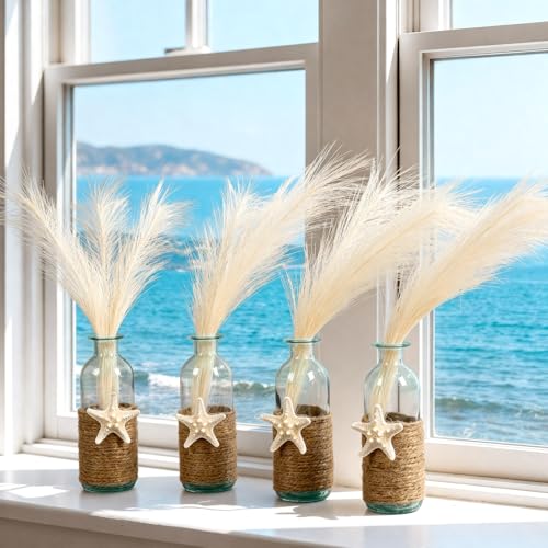 Vicenpal Set of 4 Blue Bud Glass Vase Coastal Starfish