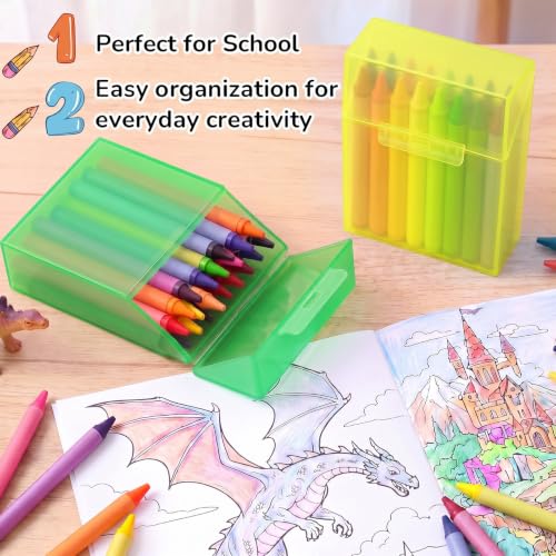 Image of Clabby 4 Pcs Clear Plastic Crayon Boxes Hold 24 Count, Sunset | Organizer Box, Case, Colorful, Portable Storage Holder with Snap Lid, for Kids Boys Girls School Classroom Home Art Supply