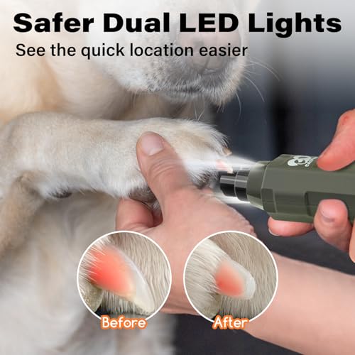 Image of Casfuy 6-Speed Dog Nail Grinder - Newest Enhanced Pet Nail Grinder Super Quiet Rechargeable Electric Dog Nail Trimmer Painless Paws Grooming & Smoothing Tool for Large Medium Small Dogs (Army Green)