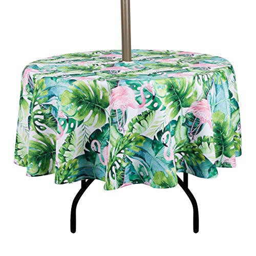 Image of EHouseHome Outdoor and Indoor 60inch Round Tablecloth with Umbrella Hole and Zipper, Waterproof Zippered Patio Cloths, Spring /Summer Table Covers for Backyard Circular Table /BBQs /Picnic