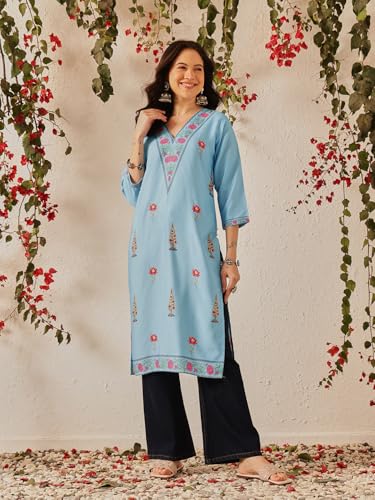 Image of Amazon Brand - Anarva Women's Cotton Printed Straight Kurti