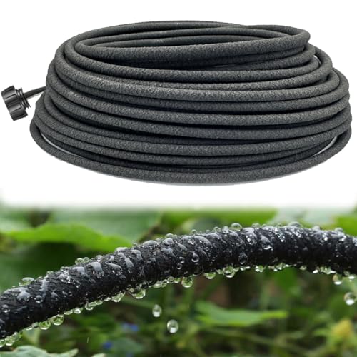 1/4 Inch Soaker Hose for Garden 100ft Soaker Irrigation Drip Hose System, Heavy Duty Drip Irrigation Tubing with Hose Connector Accessories for Watering Garden Beds Vegetable Lawn and Yard (100ft)