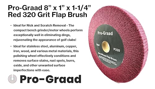 Image of 8 inch x 1 inch x 1-1 /4 inch Arbor Red Bench Grinder Polishing Wheel, 320 Grit, Tight Weave, Great for refurbishing Golf Clubs and Metal, Non-Woven Wheel for Copper, Metal, Finishing, and Burnishing