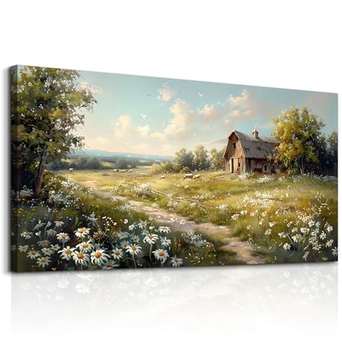 KELIYUAN Large Wall Art For Living Room Canvas Wall Decor For Bedroom Office Wall Decoration Vintage Country Field Landscape Painting Framed Pictures Artwork Room Mural Aesthetic Home Decor 30"x60"