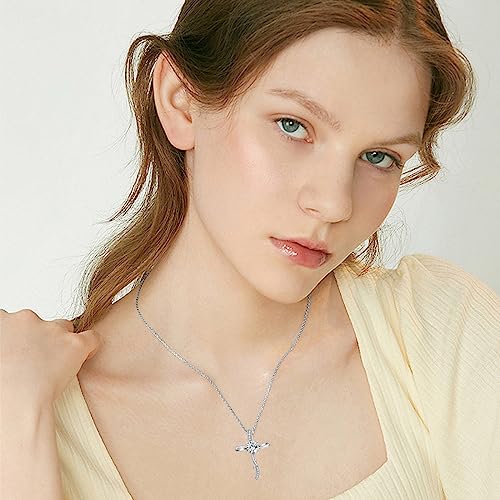 Moissanite Diamond Cross Necklace for Women,18K Gold Plated Sterling Silver Crucifix/Star of David Cross Pendant Necklace Faith Jewelry Anniversary Birthday Christmas Gift for Her Mom Wife, 18+2 Inch2