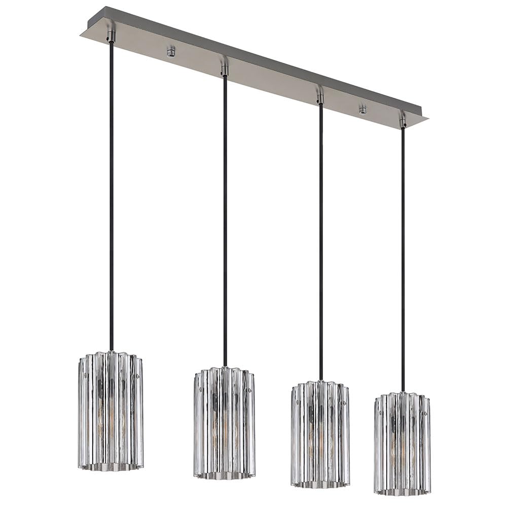 Pendelleuchte Hängeleuchte Glas silber Esszimmerlampe 4-Flammig, Metall, 4x E27 Fassungen, LxBxH: 80x11,5x120 cm