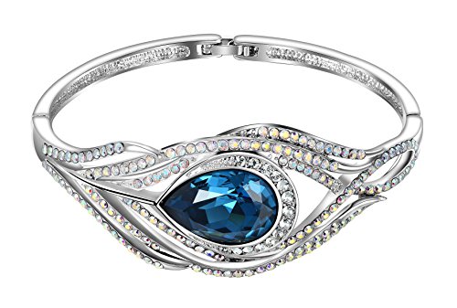 Yellow Chimes Crystals from Swarovski Krishna Peacock Feather Silver Bangle for Women and Girls