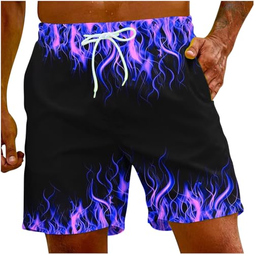 Muscularfit Swimsuit for Men 2024 Trendy Drawstring Quick Dry Swim Trunks with Pockets Casual Flame Print Beach Bathing Suits