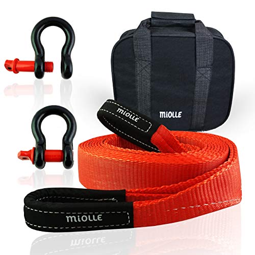 Miolle Tow Strap 2”x20’ (20000lb) with Loops and D-Hook Shackles - Recovery Rope