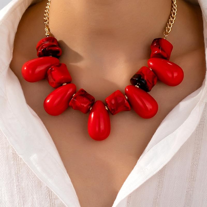 Chunky Beaded Choker Necklace for Women Boho Adjustable Colored Resin Irregular Waterdrop Bead Choker Necklace Trendy Holiday Party Charm Jewelry Accessories for Women - Image 2