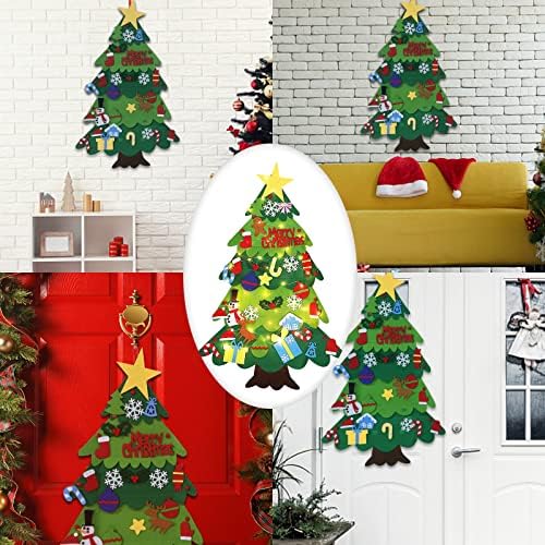 SIENON Felt Christmas Tree Set, 3.2ft DIY Lighted Christmas Tree with 32 Pcs Detachable Ornaments Wall Decorations Plus 14ft 50Leds String Lights, Xmas Wall Hanging Decorations for Home Indoor