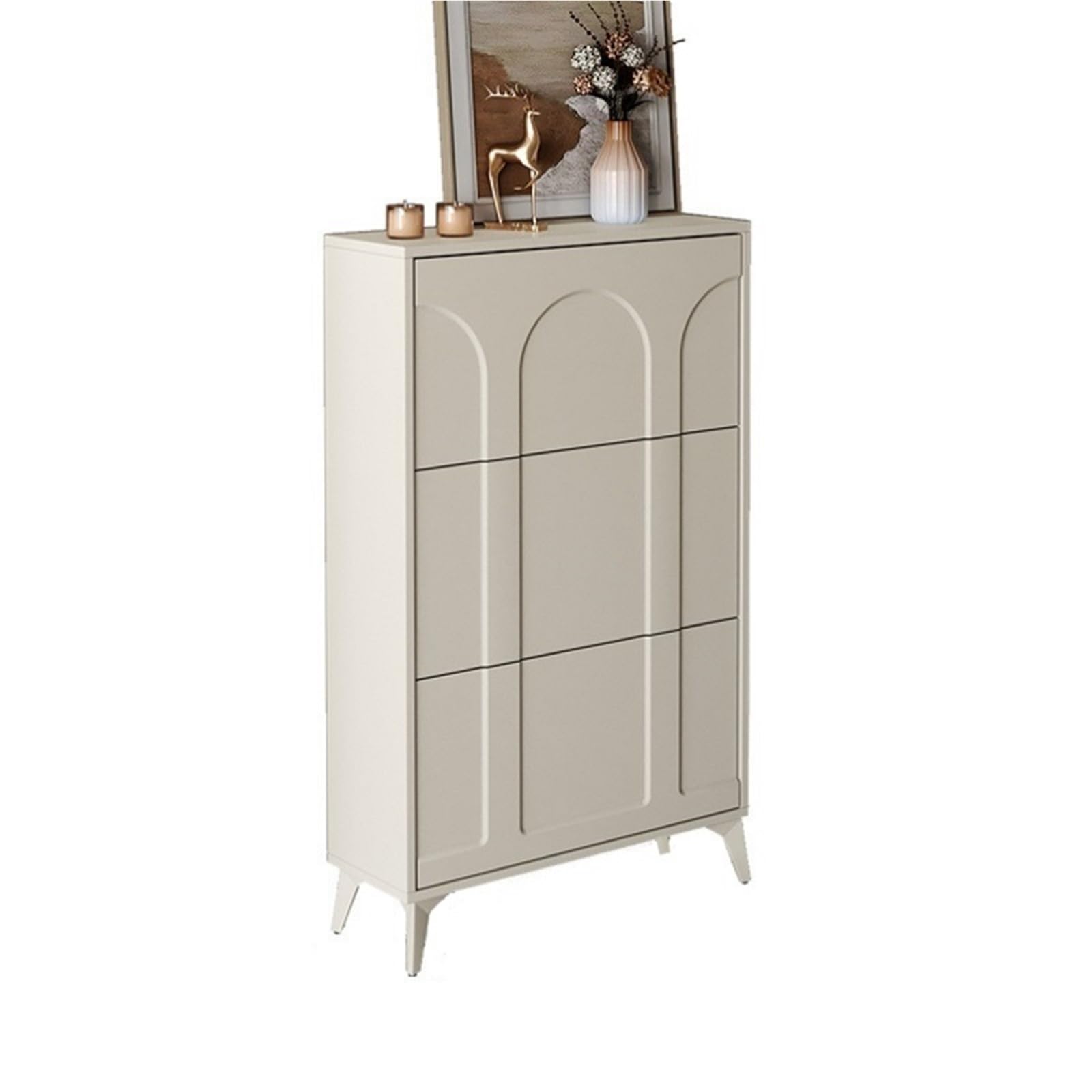 SDCFFC Shoe Storage Cabinet Freestanding Shoe Storage Organizer with 3 Flip Drawers & Barn Door Design Hidden Slim Narrow Shoe Rack Cabinet with Open Storage for Entryway,Freestanding Organizer
