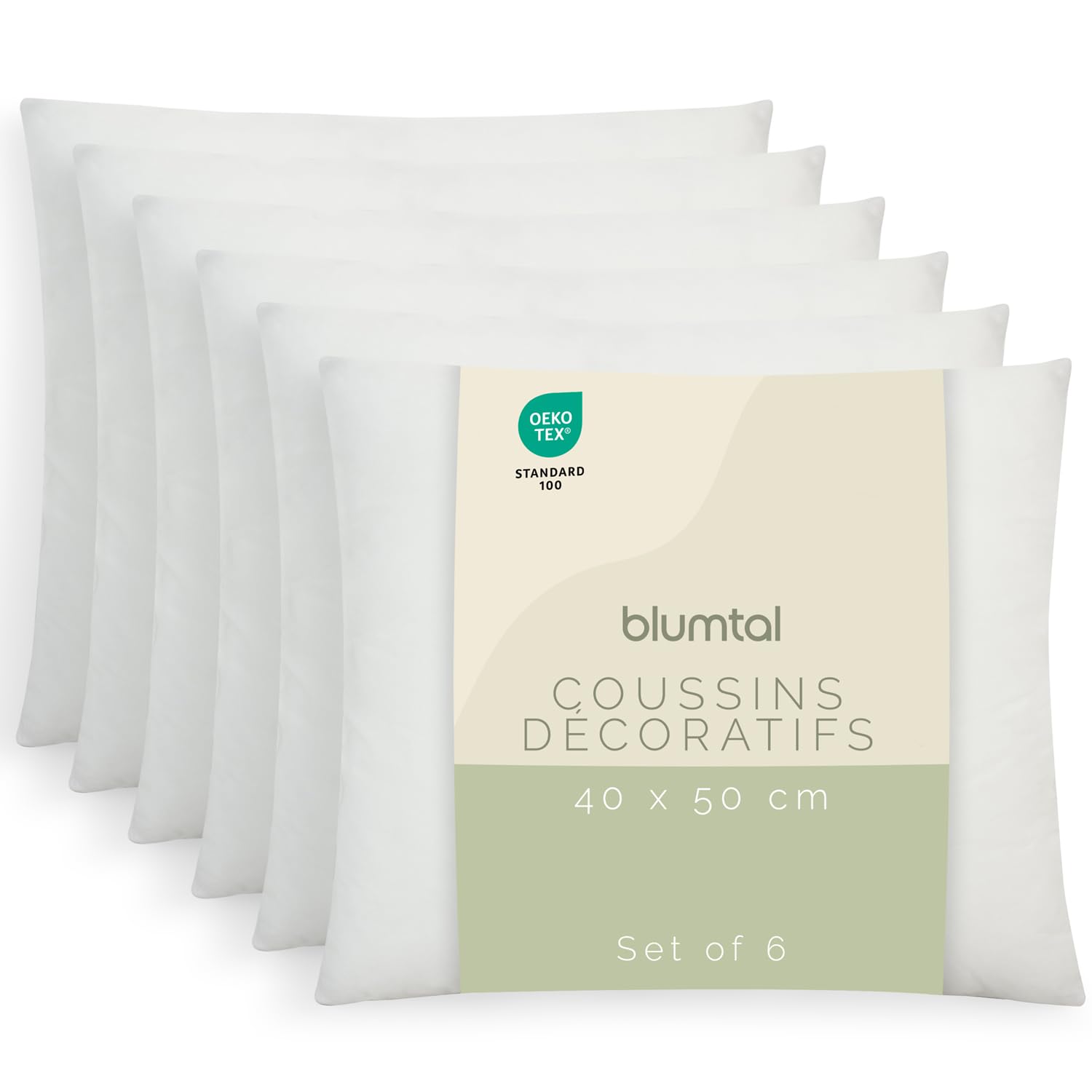 Blumtal Rembourrage Coussin 40x50cm Oreiller à recouvrir - Coussin écologique certifié Oeko-TEX 40x50 cm - Lavable - Lot de 6 - Oreiller Moelleux