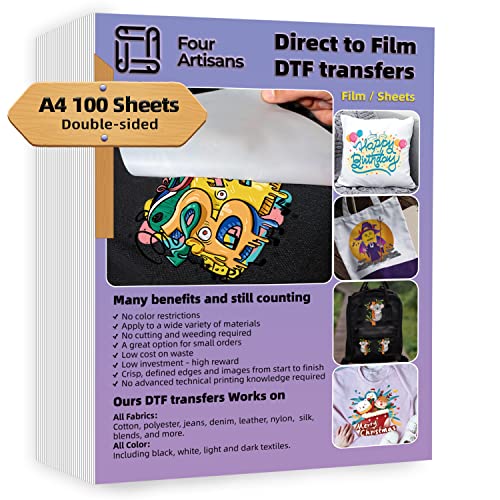 Fourartisans Dtf Transfer Film 100 Sheets A4, Matte Double-Sided For Direct To Film Printing On T-Shirts, Pet Heat Transfer Paper Design Backgrounds, All Materials And All Dtf Printers #TOP25