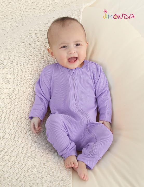 Jimonda Ribbed Rayon From Bamboo Baby Boys/Girls Sleepers, 2-Way Zipper Long Sleeve Footless Pajamas With Mittens Soft Pjs - Image 4