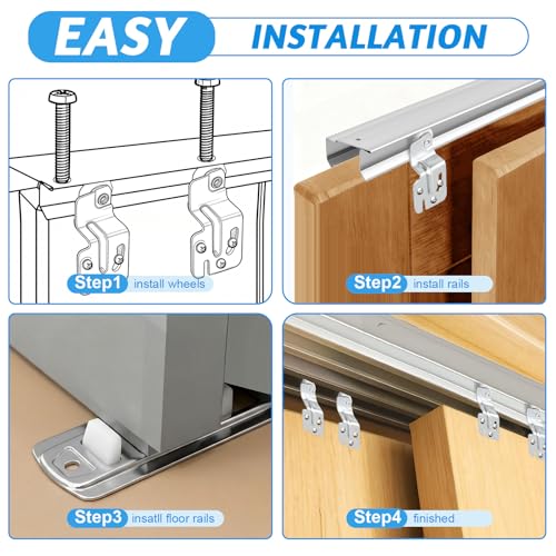 Kit de riel para clóset deslizante de 72 pulgadas Therwen, hardware para puertas correderas, tiradores chapados en latón galvanizado para instalar puertas plegables o deslizantes miniatura 5