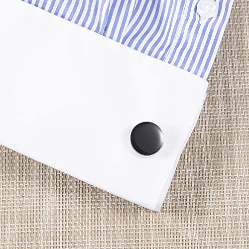 Gemelos de camisa para hombre redondos en esmalte negro de estilo francés elegante 5