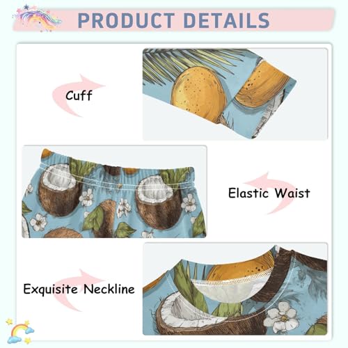 Pajama Sets Long Sleeve Tropical Coconut Floral Design Soft Comfy Sleepwear 2 Piece PJS 3-8T4