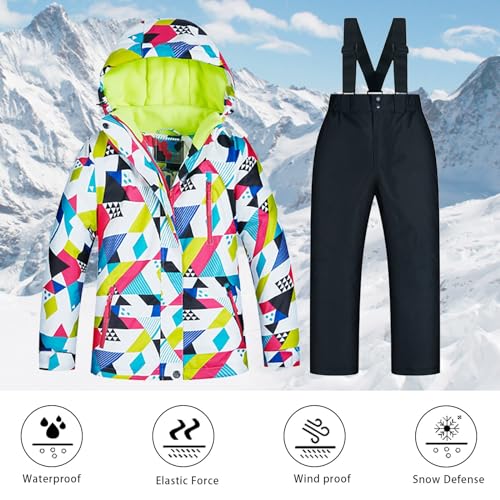 Boys Girls Windproof 2-Piece Winter Snowsuit Hooded Tie-dyed Jacket Snow Bib Ski Pants Overalls Set for Kids2