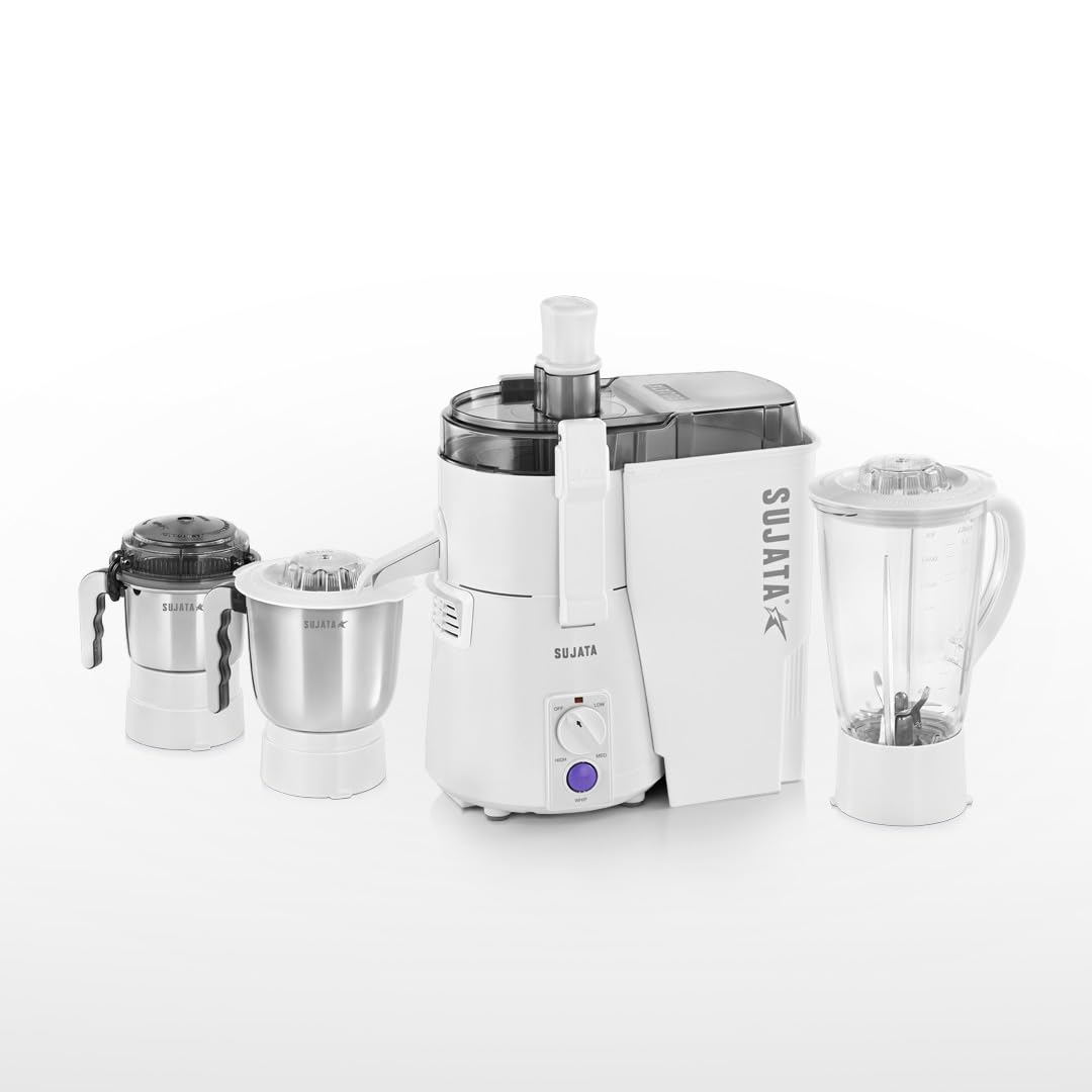 Powermatic Maxima Juicer Mixer Grinder|900 Watts Double Ball Bearing Motor|22000 RPM|Non-Stop 90 Mins Running|3 Jars including 1750ml Blender, 1000ml Grinder, 500ml Chutney Jar| (White)