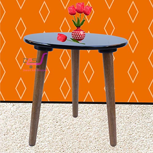 Image of Wood Foldable Oval Shaped Bed Side Table (Large, Black)