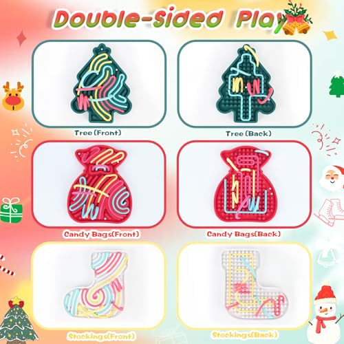 Weihnachten Sensorik Activity Board Spiel, 3PCS Silikon Weihnachtsbaum, Weihnachtssocken, Weihnachtstüten Sensorisches Play Spielzeug für Autismus ADHD Kinder ab 2 Jahr, mit Reisetasche & 54 Schnüren