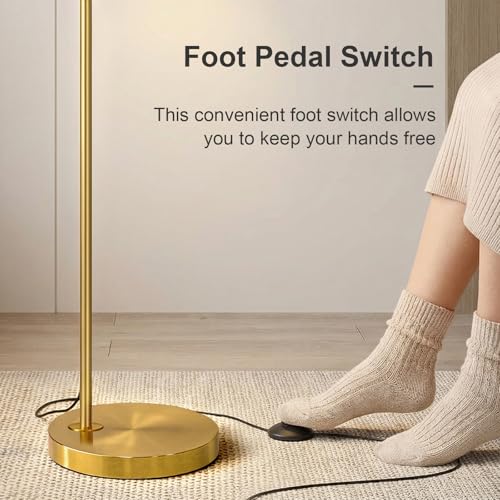 Image of Oneach 66 inch Gold Floor Lamp for Living Room, Boho Floor Lamp with LED Bulb, Foot Switch, Rattan Shade, Industrial Tall Farmhouse Standing Lamp for Bedroom, Dining Room, Study Room, Office