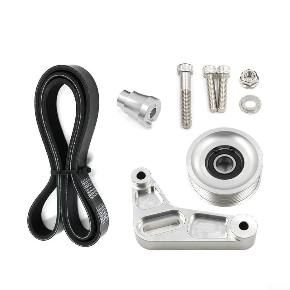 Kit de polea tensora de intercambio de motor K24 para Honda Civic Si para Integra para Rsx, construcción de aleación de aluminio ajustable, color plateado con correa y ocho accesorios para una tensión