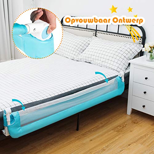 COSTWAY Bescherming bedhekje, 150 x 40 x 42cm, opklapbare veiligheid bedhek voor peuters, kinderen & baby omlaag duwen… - Image 5