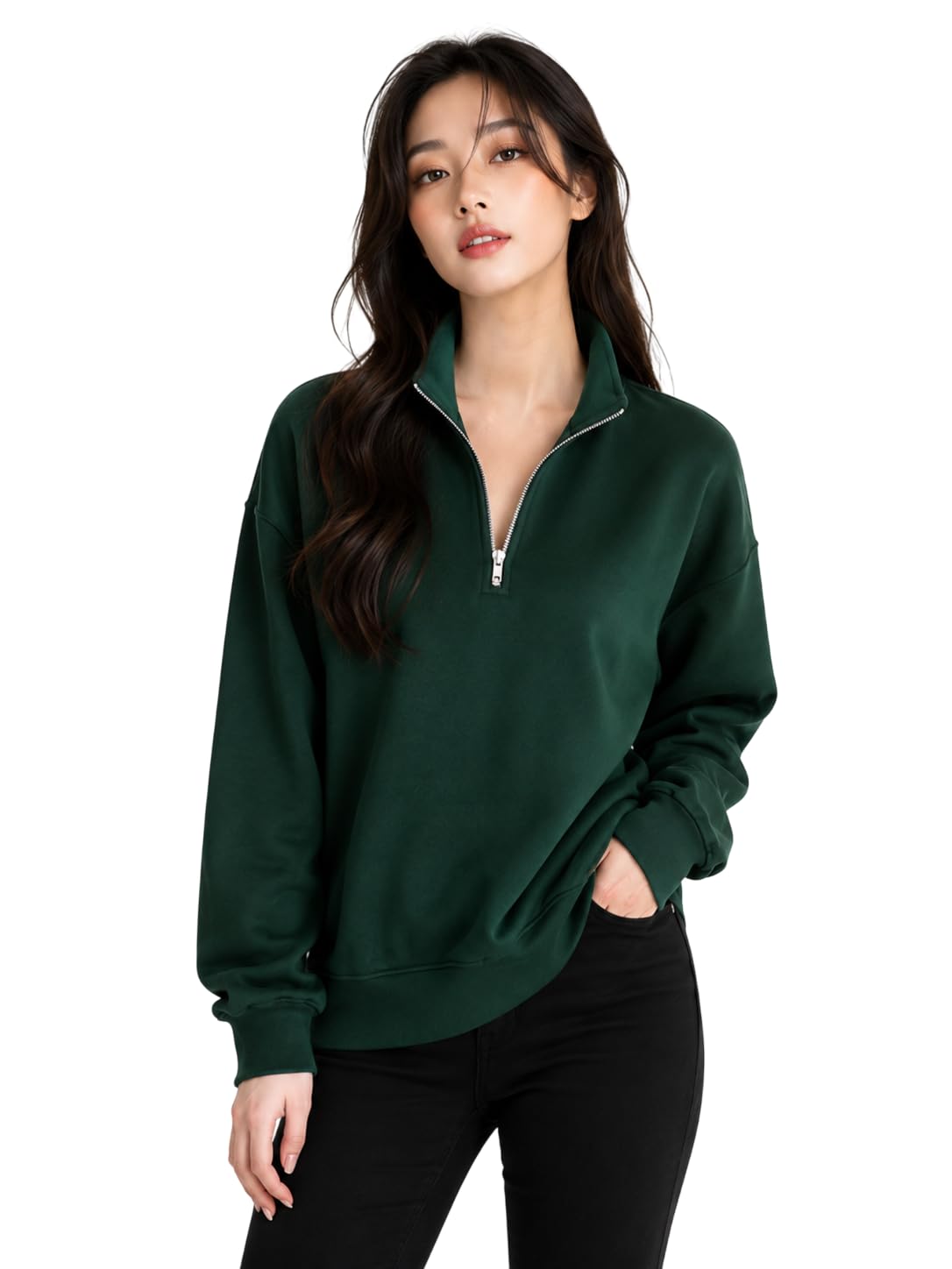 Rare Rabbit Women's Solid Oversized Sweatshirt | Mock Neck Quarter Zip Pullover | Full Sleeve Casual Winter Sweatshirt | Soft Fleece Regular Fit in neutral