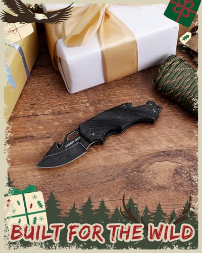 mossy oak mini folding pocket knife stainless steel drop point blade - edc multi-tool with bottle opener and glass breaker