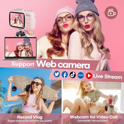Digital Camera,5K Cameras for Photography,80MP UHD Portable Vlogging Camera,Cheap 18X Zoom Travel Point and Shoot Camera with 32GB TF Card,Photography Cameras for Beginners Teen - Pink - Image 5