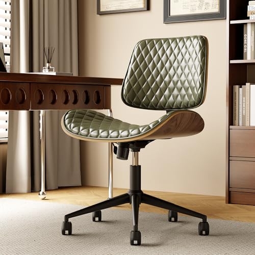 EIZIMZVU Home Office Desk Chair with Wheels, Adjustable Height Armless Office Chair, PU Leather Mid Back 360° Small Computer Chair, Modern Shaped Chair for Office, Reading Room