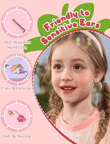 Hypoallergenic Stud Earrings for Girls Women - Cute Stainless Surgical Steel Earring Sets Sensitive Ears Small Colorful Animal Jewelry for Toddler Kids Teens 63 Pairs Age: over 4 years old2